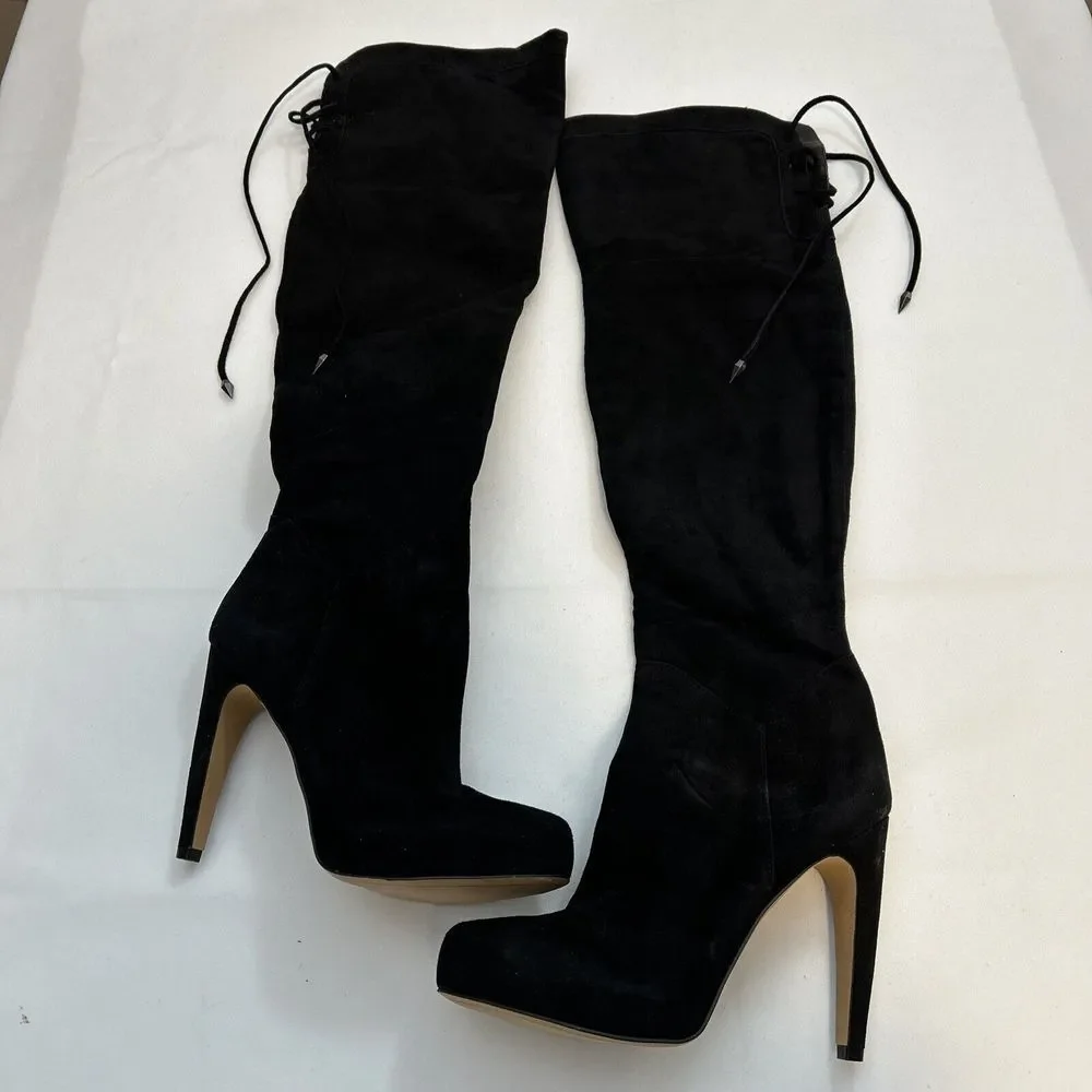 Sam Edelman Women 8.5 M KAYLA Black Suede Over The Knee Boots 3063‎